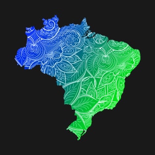 Colorful mandala art map of Brazil with text in blue and green T-Shirt