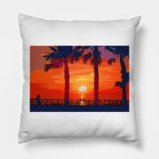 Sunset Between Two Palm Trees Pillow