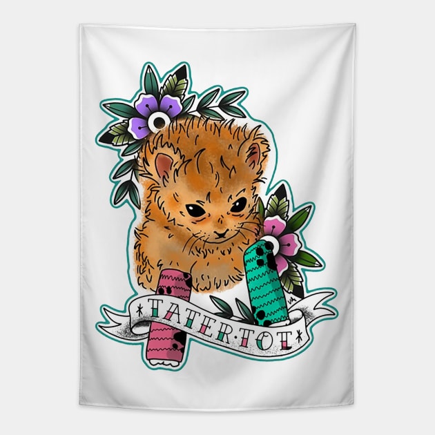 Tater Tot Cat Churn Tapestry by shieldjohan