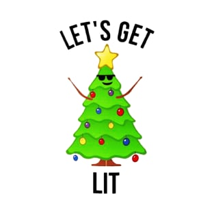 Let's Get Lit Funny Christmas Weed T-Shirt