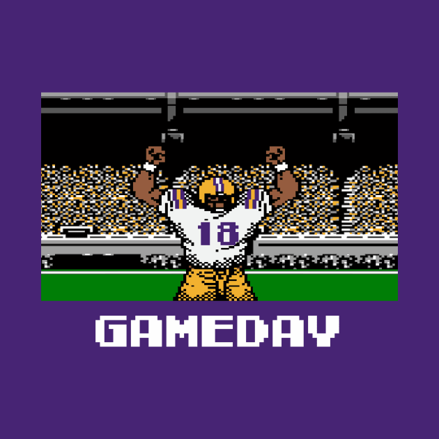 Purple and Gold Football Gameday Retro 8 Bit Linebacker by SLAG_Creative