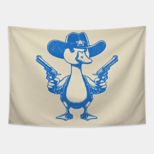 Vintage Outlaw Goose Sheriff in Blue - Wild West Silly Cowboy Distressed Retro Design Tapestry