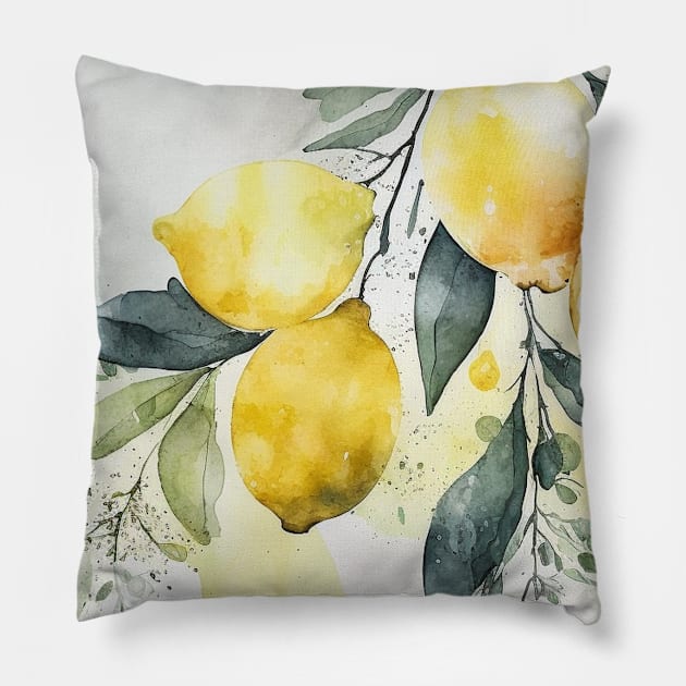 Lemons Watercolor Summer Fruit Fresh Pillow by Moon Art