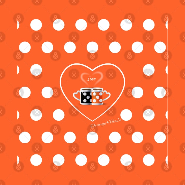 Coffee cups Orange & Black Polka Dots pattern by sofiartmedia