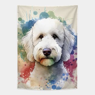 White Labradoodle Dog Watercolor Artwork Tapestry