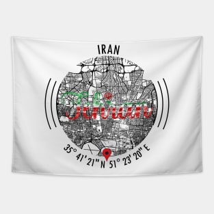 Tehran IRAN Road Map Art - Earth Tones Tapestry