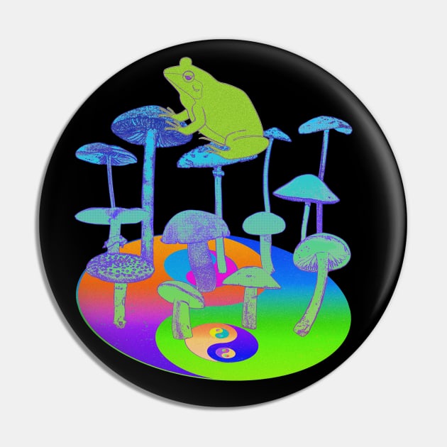 Frog Mushroom Yin Yang Psychedelic Tie Dye Pin by blueversion