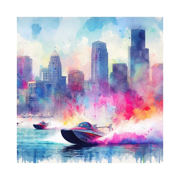 Artistic illustration of high speed boats on the waterfront by WelshDesigns