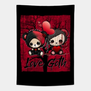 Love Goth Duo Cute Teddy Bears With Hearts Tapestry