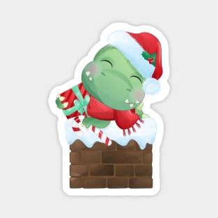 Cute Christmas T Rex Dinosaur Lying On Chimney Magnet