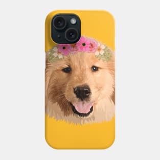 Golden Retriever with Flower Phone Case