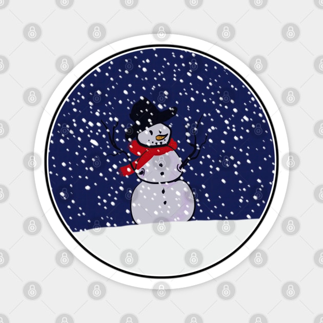 Snowman on a Snowy Hill in a Circle! Magnet by designs-by-ann