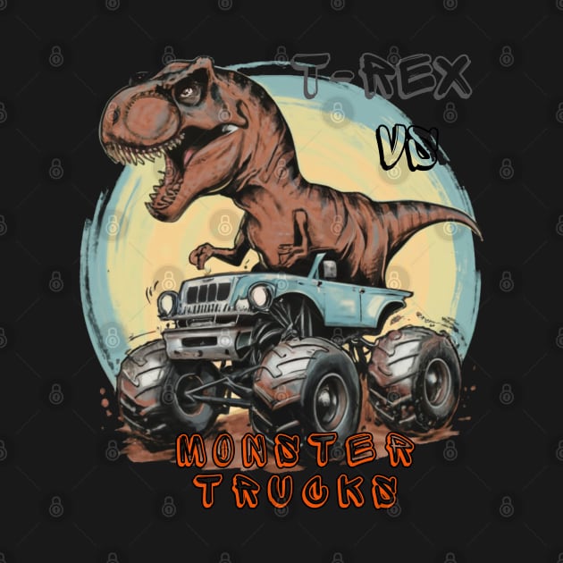 T-REX VS Monster Trucks" Boys and Girls Gift T-Shirt by RACACH