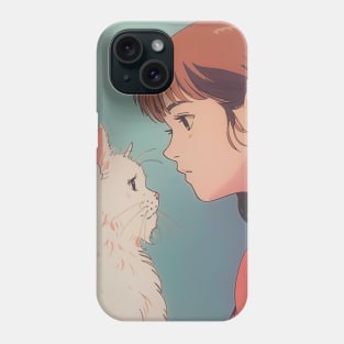 Retro Anime Girl And Cat Vintage Art 70s 80s 90s Phone Case