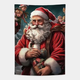 Nostalgic Santa Claus Carrying Holiday Gifts On Christmas Eve Tapestry