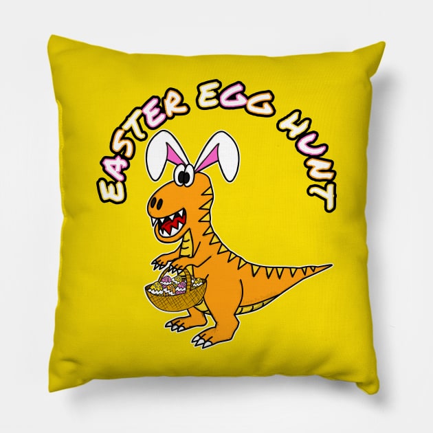 Easter Egg Hunt Dinosaur Bunny Eggs Pillow by doodlerob