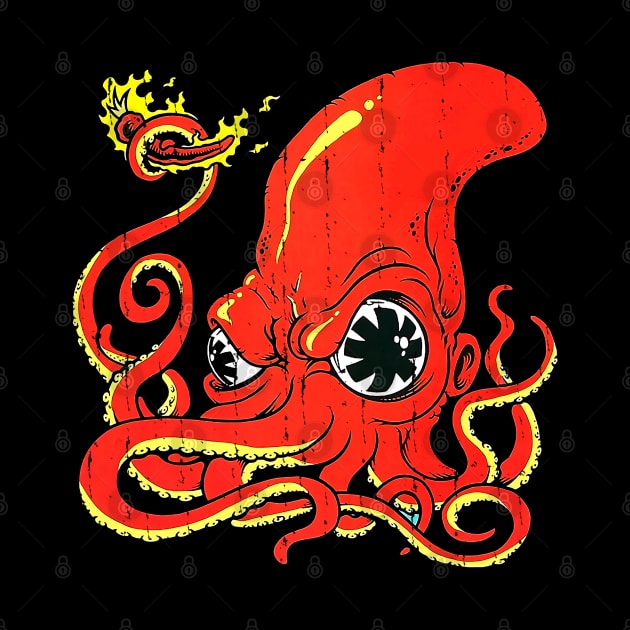 Red Hot Chili Octopus Vintage by Ilustra Zee Art