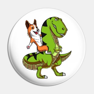 Corgi Dog Riding T-Rex Dinosaur Pin