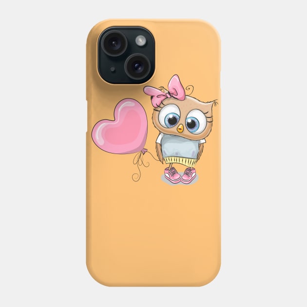 Cute fashionable owl in sneakers with a balloon in the shape of a heart Phone Case by Reginast777