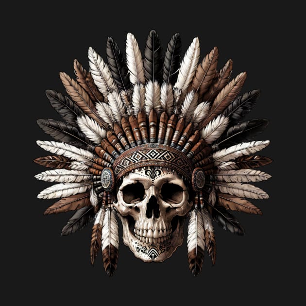 Ancient Tribal Chief Skull with Headdress by LSanchezArt