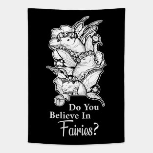 Ferret Fairies - Do You Believe In Fairies Quote - White Outlined Version Tapestry