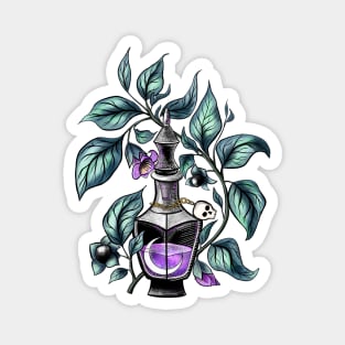 Potion bottle with crescent and Belladonna herb Magnet