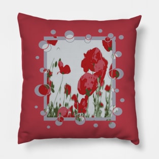 Artistic Botanical Red Poppies With Fun Border Pillow