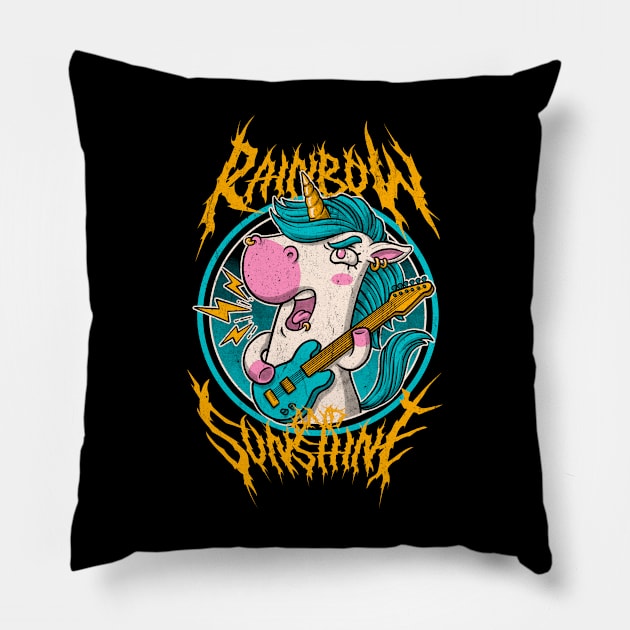 Rainbow and Sunshine - Cute Metal Band Unicorn Pillow by Studio Mootant