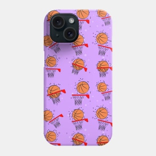 Basketball - Ball and Hoop Pattern on Purple Background Phone Case