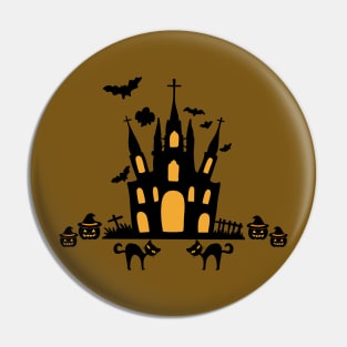 Halloween Pumpkin Black Cat Graveyard Church Pin