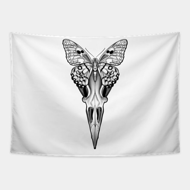 Black Butterfly Scull Tapestry by Print Art Station