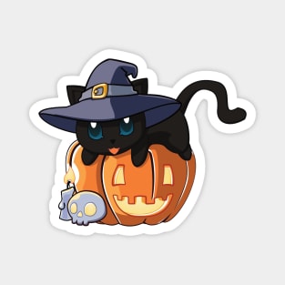 Black Cat on a Pumpkin Magnet