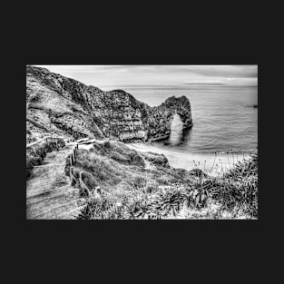 Durdle Door, Dorset, England, Black And White T-Shirt