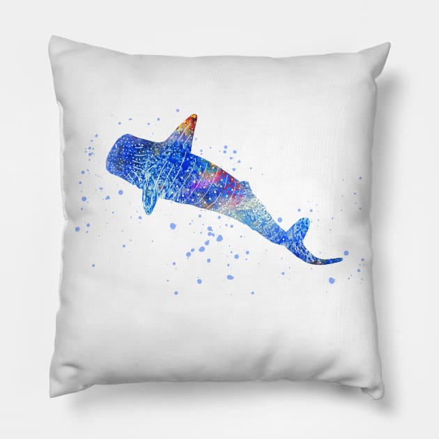 Blue Whale shark, Blue Whale Pillow by RosaliArt