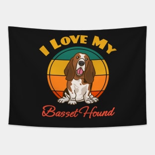 I Love My Basset Hound Dog puppy Lover Cute Sunser Retro Funny Tapestry