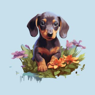 Irresistible Gift: Flowery Dachshund T-Shirt