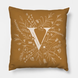 Botanical Letter V (Mustard Yellow) Pillow