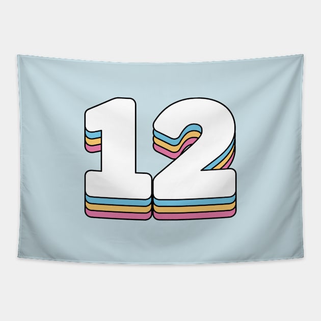 12 Number Twelve Rainbow Birthday Anniversary Year Tapestry by RetroDesign