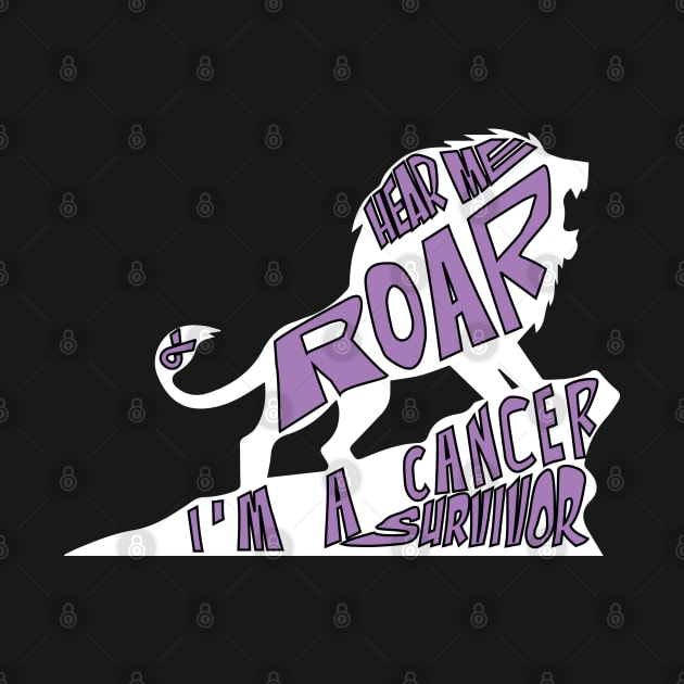 all cancer Awareness lavender ribbon hear me roar I'm a cancer survivor by Shaderepublic