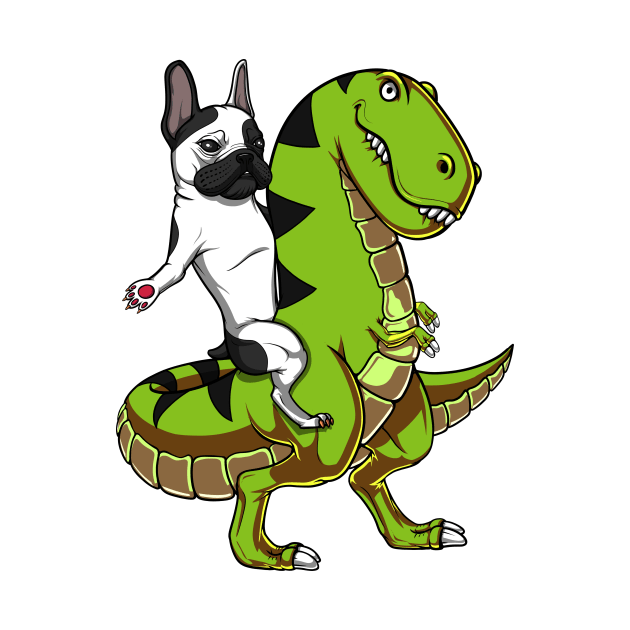 French Bulldog Riding T-Rex Dinosaur by underheaven