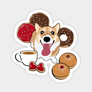 Coffee and Donuts Corgi Magnet