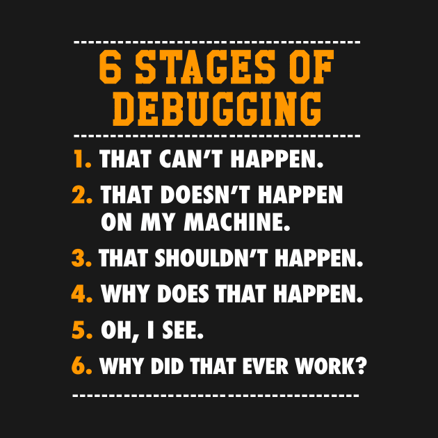 6 Stages of Debugging Full Stack Coder Software Developer by Wakzs3Arts