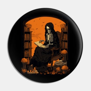 Halloween Reader Librarian Skeleton Reader Bookish Pin