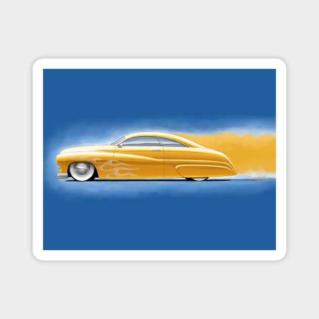 Flamed Golden Merc Magnet by Ben Draws Cars