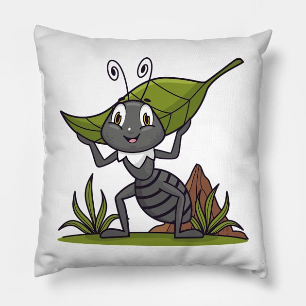 Ant Funny Cartoon Pillow by Mako Design 