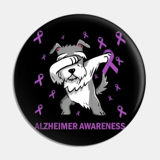 Alzheimer Awareness Dabbing Schnauzer Purple Ribbon Gift Pin