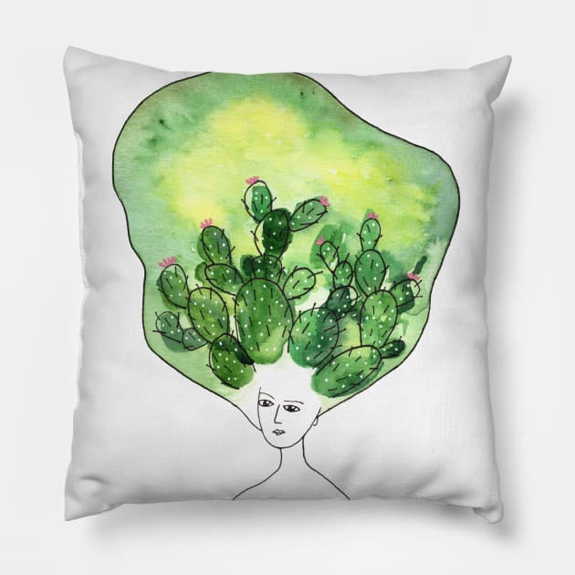 Cactus lady Pillow by Aidi Riera