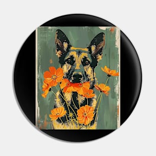 German Shepherd Flowers Photo Art Design For Dog Onwer Pin