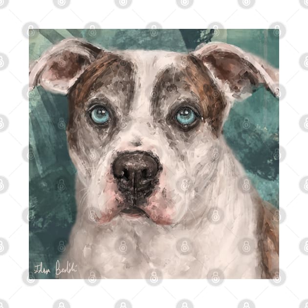 Painting of a Gorgeous Amstaff Dog with Blue Eyes by ibadishi