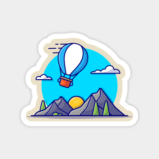 Mountain Landscape with Hot Air Balloon Cartoon Vector Icon Illustration (2) Magnet